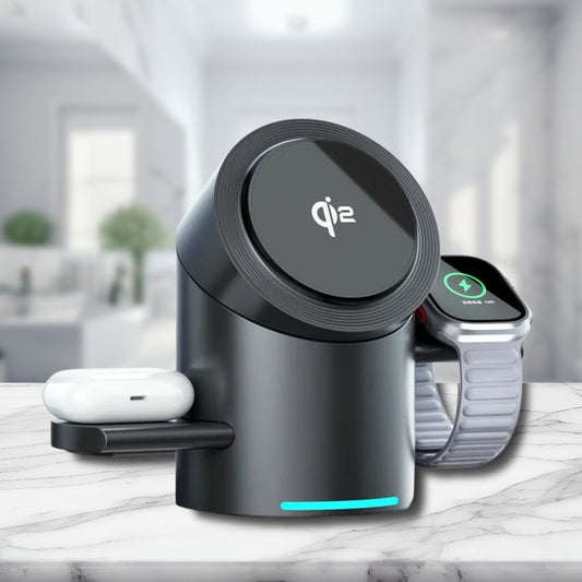 Qi2 Magnetic Dock 3 in 1 Wireless Charging Stand with Auto Rotation